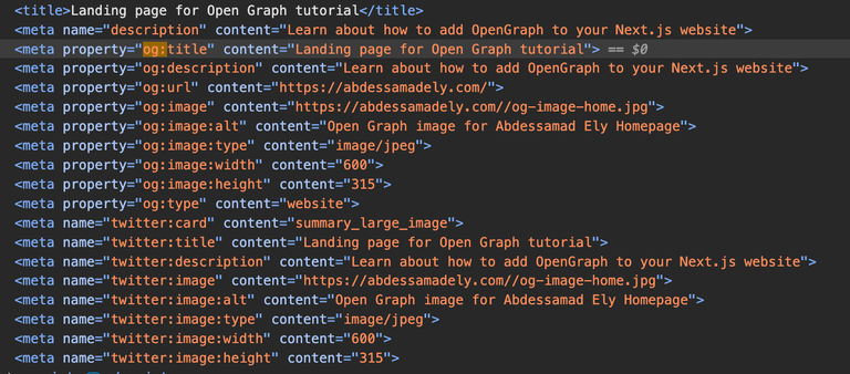 Inspecting Open Graph meta tags