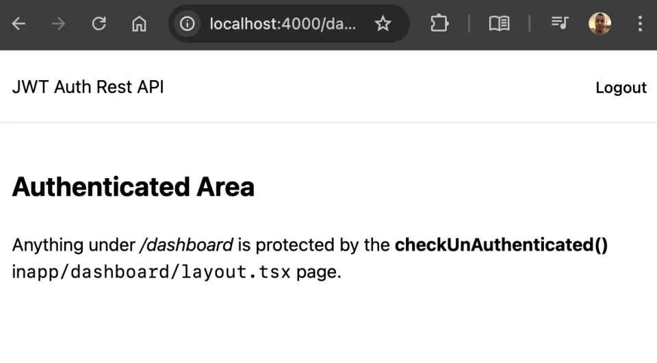 Protected dashboard page is accessible when authenticated